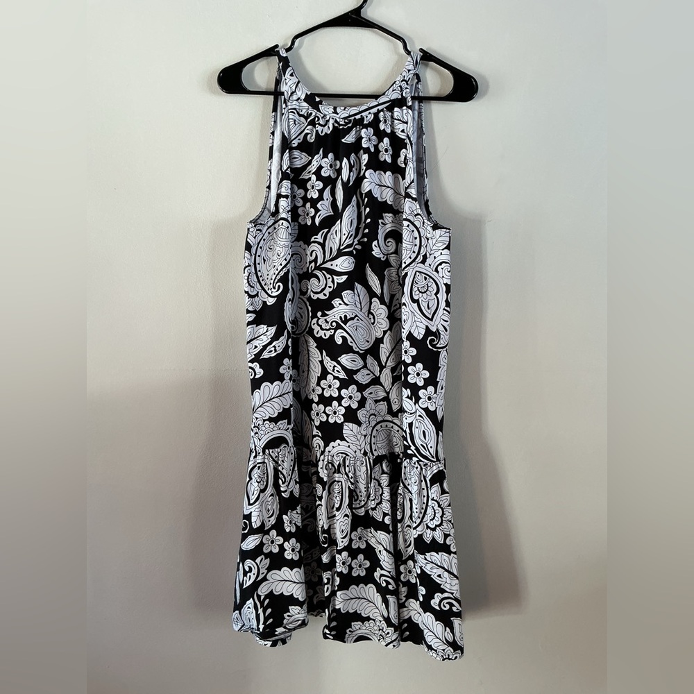 LOFT Black and White Paisley Midi Dress